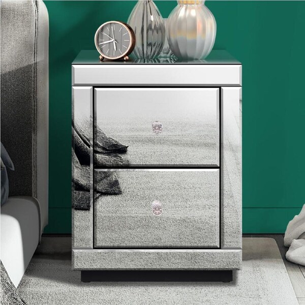 2 Drawers ALFORDSON Bedside Table Freya Mirrored Nightstand (Silver)