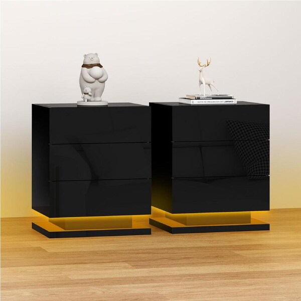 2x ALFORDSON 3 Drawers Bedside Table Zaim Gloss Nightstand (Black)