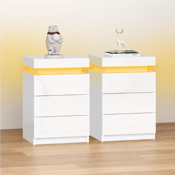2x ALFORDSON 3 Drawers Bedside Table Perla LED Nightstand (White)