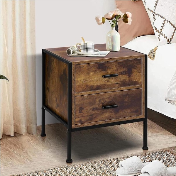 ALFORDSON Bedside Table - Geir Industrial Nightstand (Dark Oak)