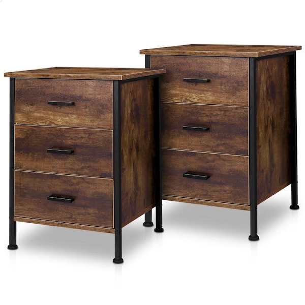 ALFORDSON Set of 2 Bedside Table - Oleta Industrial Nightstand (Dark Oak)