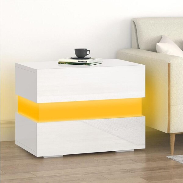 ALFORDSON 2 Drawers Bedside Table Miron LED Nightstand (White)