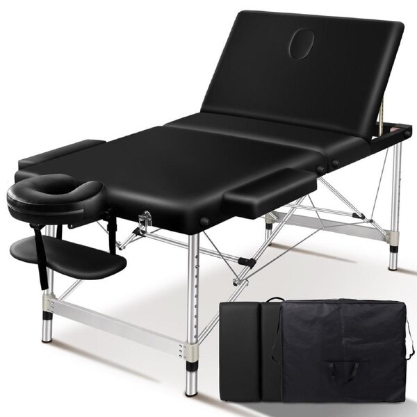 1x ALFORDSON Massage Table Portable 3 Fold Lift Up 85cm (Black)
