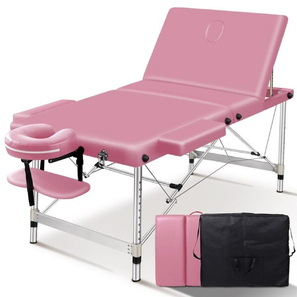 ALFORDSON Massage Table Portable 3 Fold Lift Up 85cm (Pink)