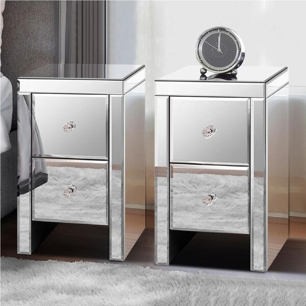 2x ALFORDSON Bedside Table Ainsley Mirrored Nightstand (Silver)