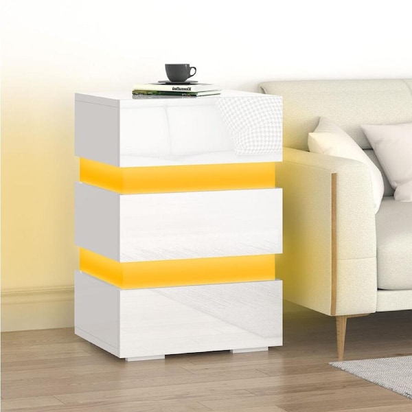 ALFORDSON 3 Drawers Bedside Table Annot Gloss Nightstand (White)