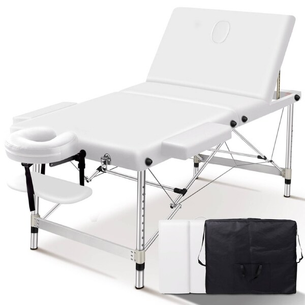 1x ALFORDSON Massage Table Portable 3 Fold Lift Up 65cm (White)
