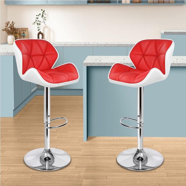 2x ALFORDSON Bar Stools Rhombus Motif Red White
