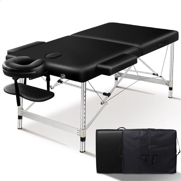 ALFORDSON Massage Table Portable & Foldable 2 Fold 55cm (Black)