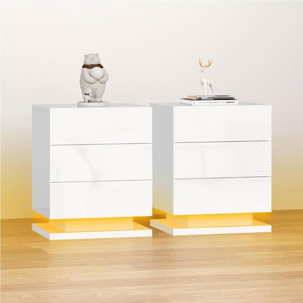 2x ALFORDSON 3 Drawers Bedside Table Zaim Gloss Nightstand (White)