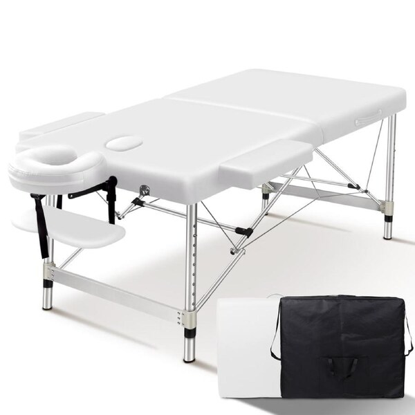 1x ALFORDSON Massage Table Portable & Foldable 2 Fold 75cm (White)