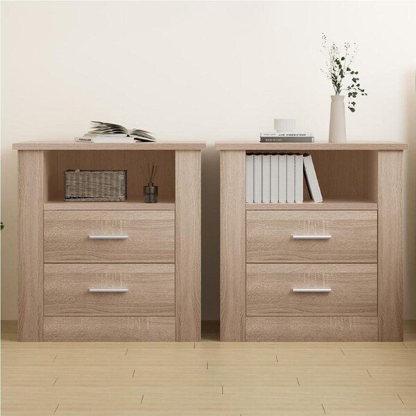 ALFORDSON Set of 2 Bedside Table - Aurel Clean-lined Nightstand (Wood)