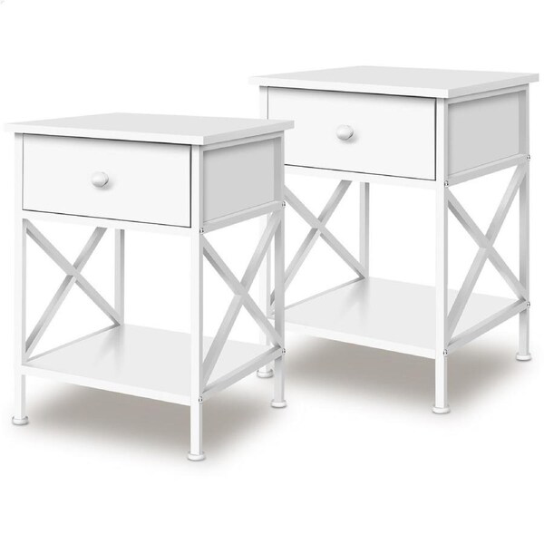 ALFORDSON Set of 2 Bedside Table - Coye Industrial Nightstand (White)
