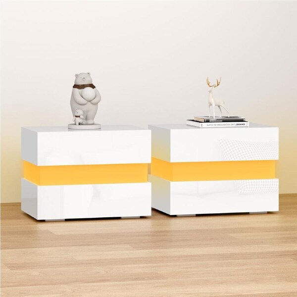 2x ALFORDSON 2 Drawers Bedside Table Miron LED Nightstand (White)
