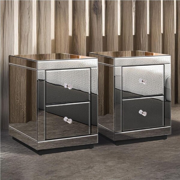 2x ALFORDSON Bedside Table Mirrored Nightstand (Freya Silver)