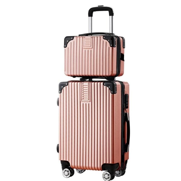 2 Piece Luggage Set Carry On Hard Shell Travel Suitcases Traveller Checked Lightweight Rolling Trolley Vanity Bag