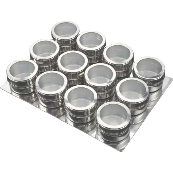 12 Magnetic Spice Jar Tins and Steel Plate - 150g Seasoning Storage Containers