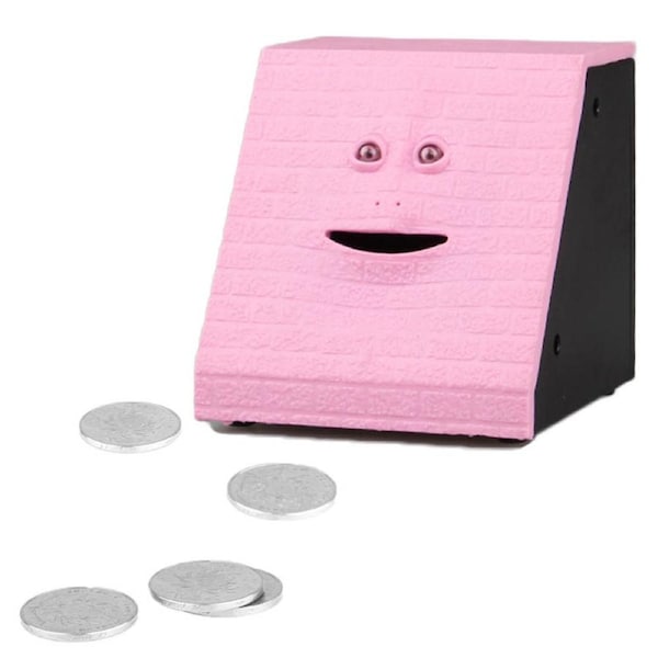 Nevenka Face Money Eating Box Cute Face Bank Piggy Bank for Children Toys Gifts-Pink Brick