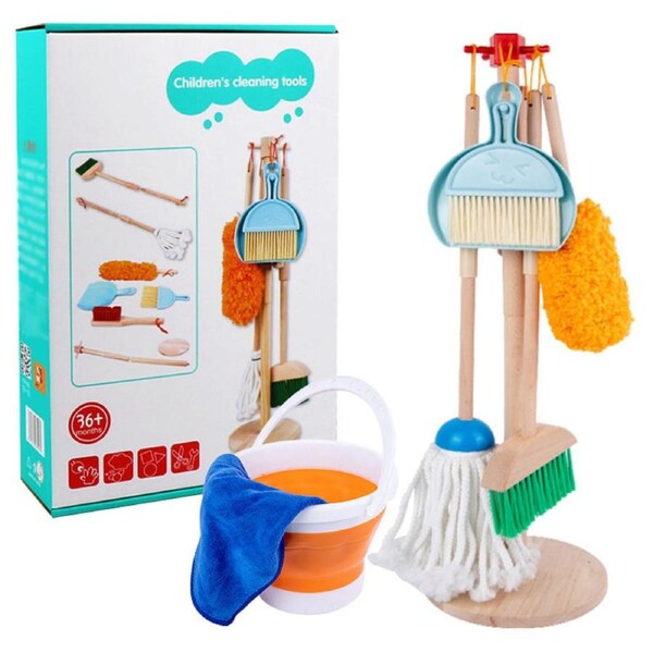 Nevenka Kids Cleaning Set 5 Piece Wooden Detachable Housekeeping Clean Toys Gift for Girls Boys-Upgrade