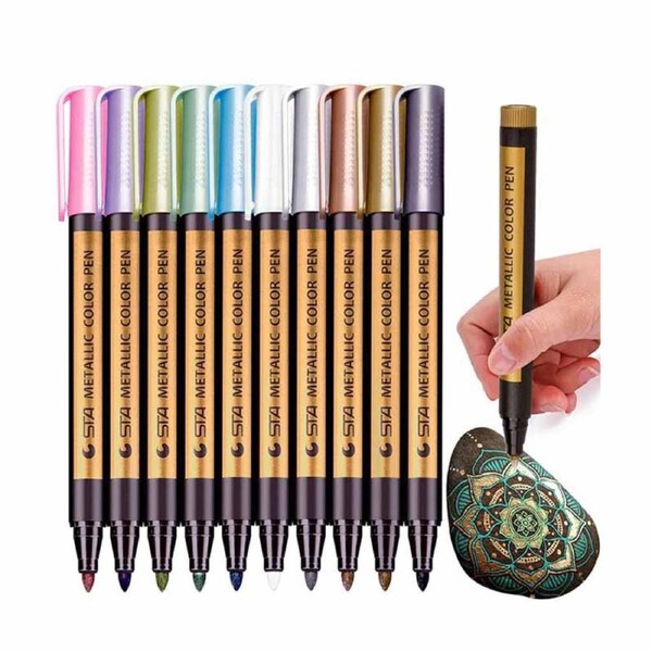 Nevenka 10 Colors Water-Based Metallic Markers Pens for DIY Painting-Medium tip