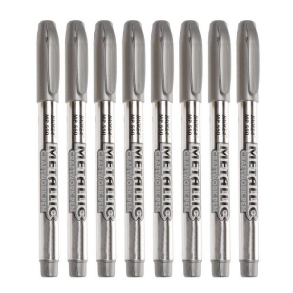 Nevenka 8 Pcs Metallic Marker Pens for DIY Artist Illustration Crafts-Silver
