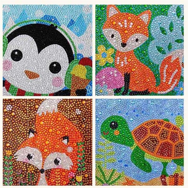 Nevenka 4 Pieces 5D Diamond Painting Kit for Kids Full Drill Painting by Number Kits-B