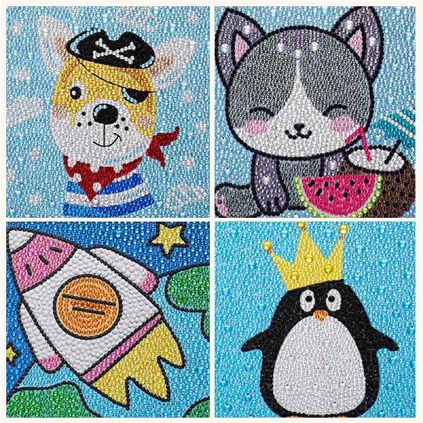 Nevenka 4 Pieces 5D Diamond Painting Kit for Kids Full Drill Painting by Number Kits-E