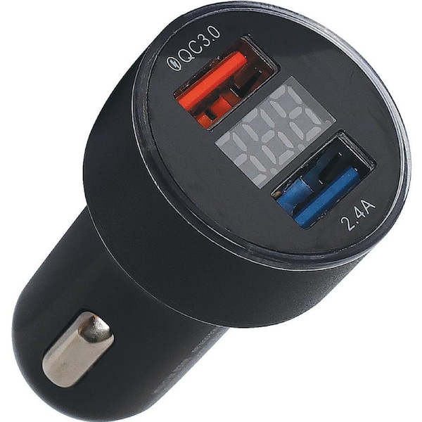 Powertran 5.5A QC3.0 Dual Sleek Design Standard USB Car Charger with Voltmeter
