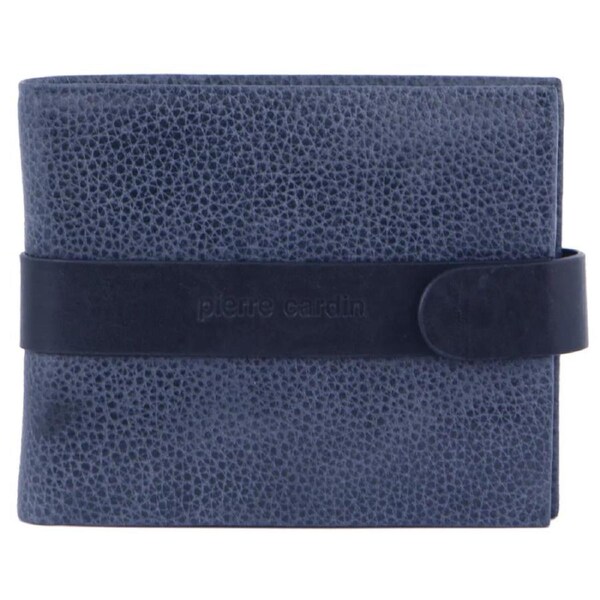 Pierre Cardin Mens RFID Woven-Embossed Leather Tab Wallet - Navy
