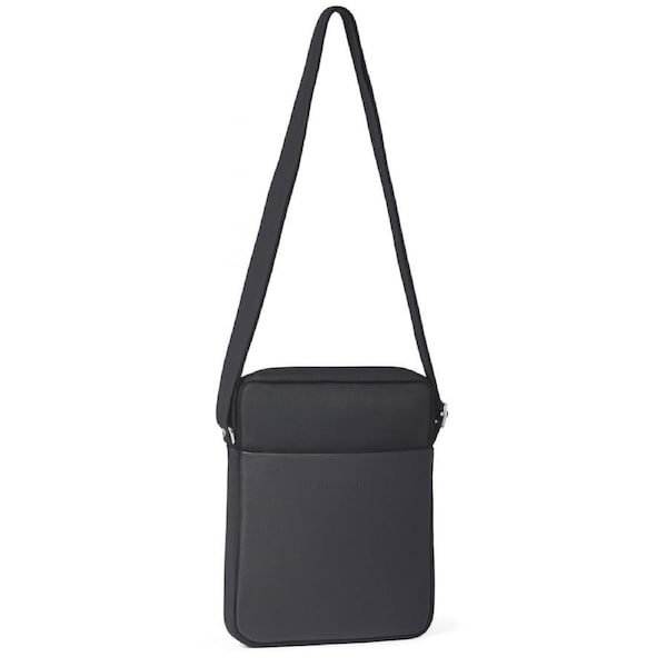 Pierre Cardin Mens Italian Leather iPad Cross Body Bag with Nylon Trim- Black