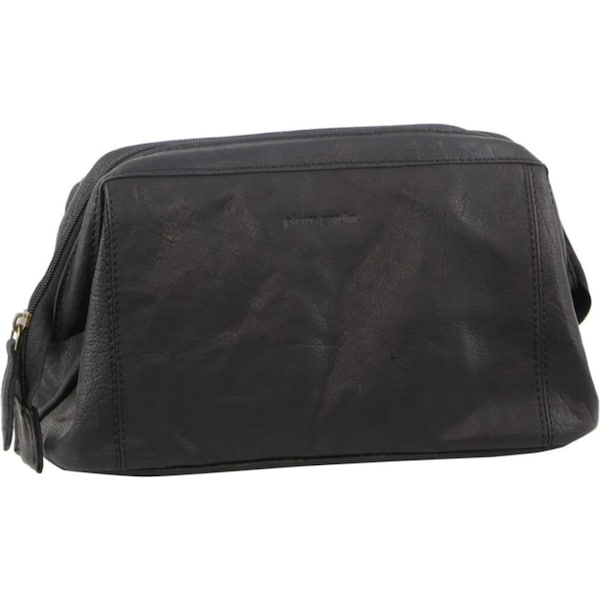 Pierre Cardin Mens Rustic Leather Toiletry Case Bag Travel - Black