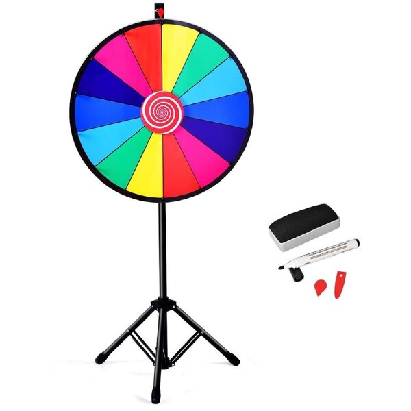 Costway Adjustable Prize Wheel Editable 14 Slots Spinning Game Dry Erase Durable Carnival Gift w/Tabletop Tripod Eraser & Marker Pen
