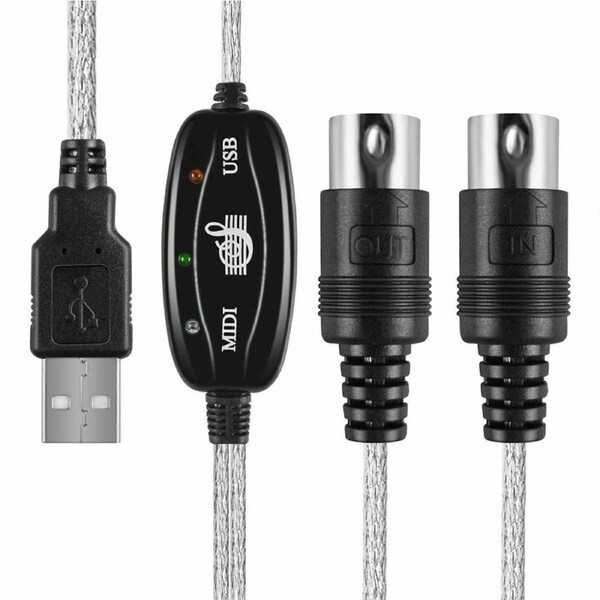 MIDI Cable in & Out USB to MIDI Converter PC to Music Keyboard Adapter Cord 16 Channels Supports Computer Laptop Windows and Mac