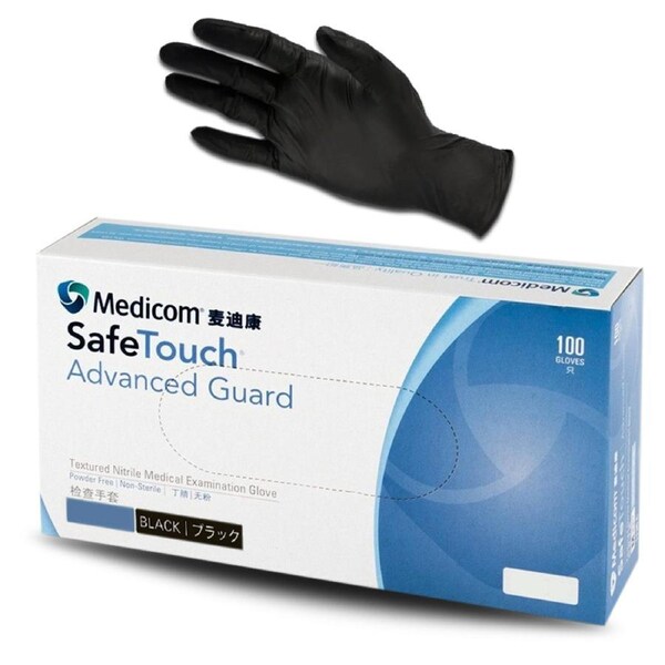 100pcs Medicom SafeTouch Advanced Guard Nitrile Gloves Powder-free Black 5g - Large