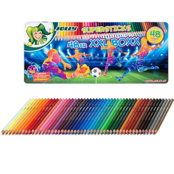 48 Colours Jolly Colouring Pencils XXL Box Tin Set World Cup Limited Edition