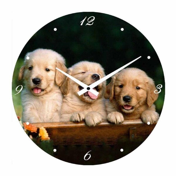 French Country Glass Wall Clock Small 17cm Labrador Puppies Clocks