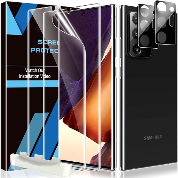[2+2] 2 Pack Hydrogel TPU Screen Protector + 2 Pack 3D Camera Lens for Samsung Galaxy S20 Ultra 5G