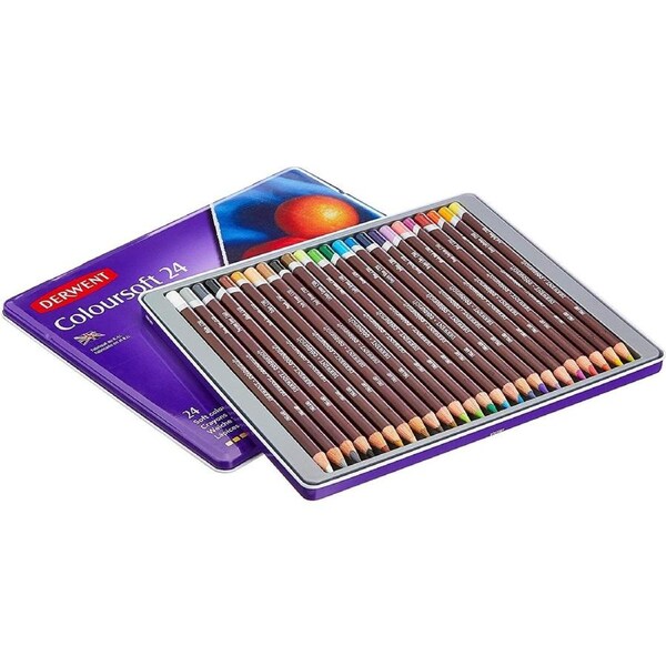 Derwent Coloursoft 24 Colouring Pencils Tin Set