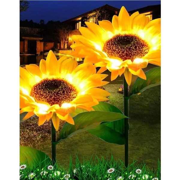 Solar Powered 3 pack Realistic LED Sunflower Garden decor Lights
