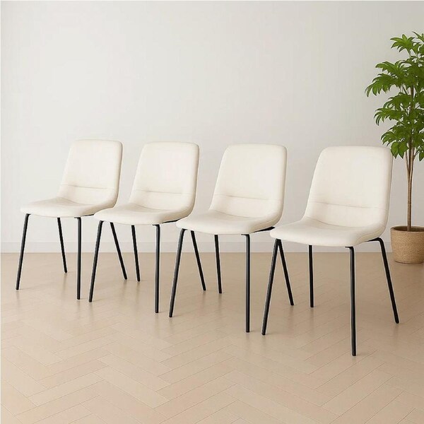 1 Set of 4 Levede PU Leather Stackable Padded Dining Chairs - Beige