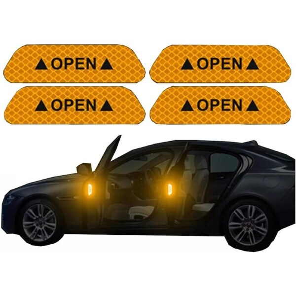 4PCS/Set Car Door Stickers Universal Safety Warning Mark Open High Reflective Tape -Car Motorcycle Accessories Exterior -Bike Helmet Sticker (Yellow)