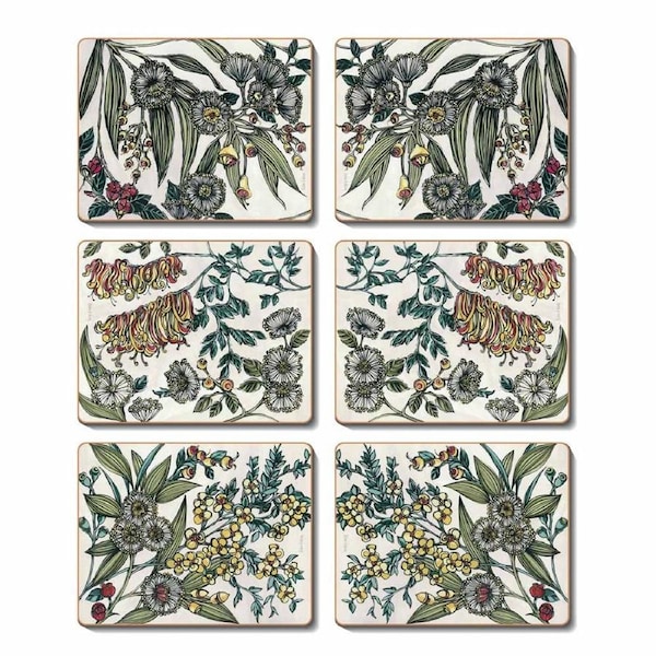 Cinnamon Retro Native Floral Cork Back Drink Coasters Set 6