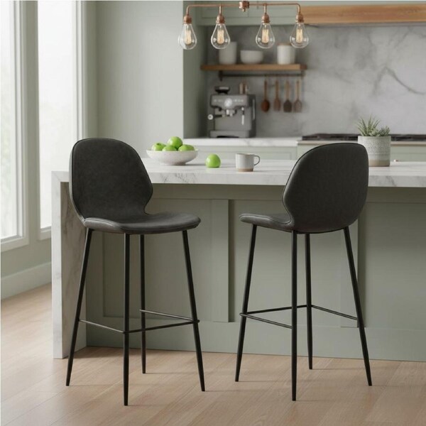 1 Set of 2 Levede Bar Stools PU Padded Seat Grey