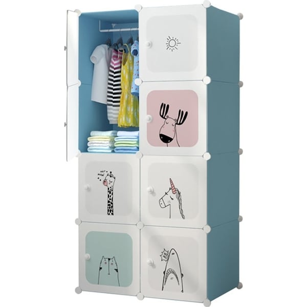 SOGA 8 Cubes Blue Portable Wardrobe Divide-Grid Modular Storage Organiser Foldable Closet