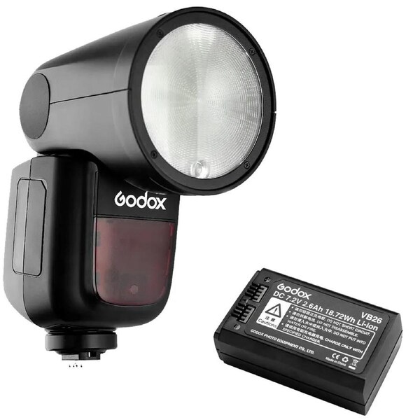 Godox V1 TTL Li-Ion Round Head Flash + VB26 Battery for Olympus