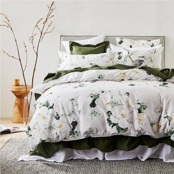 MyHouse Magnolia Quilt Cover Set 180X210cm - Sage - Double