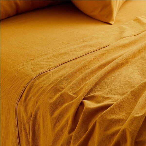 MyHouse Stonewash Flat Sheet 285X260cm 100% Cotton - Mango - King