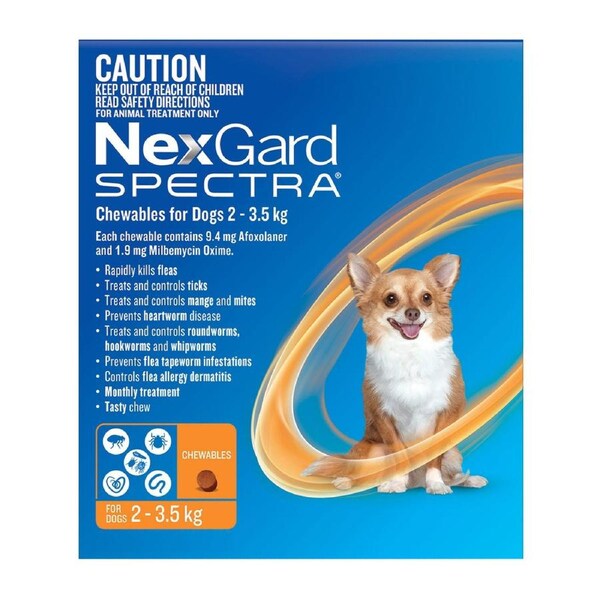 Nexgard Spectra for Very Small Dogs 2 to 3.5 Kg (Orange) 6 Chews
