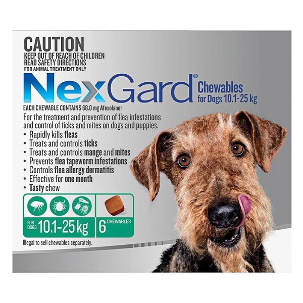 Nexgard Chewables For Dogs 10.1 - 25 Kg (Green) 6 Chews