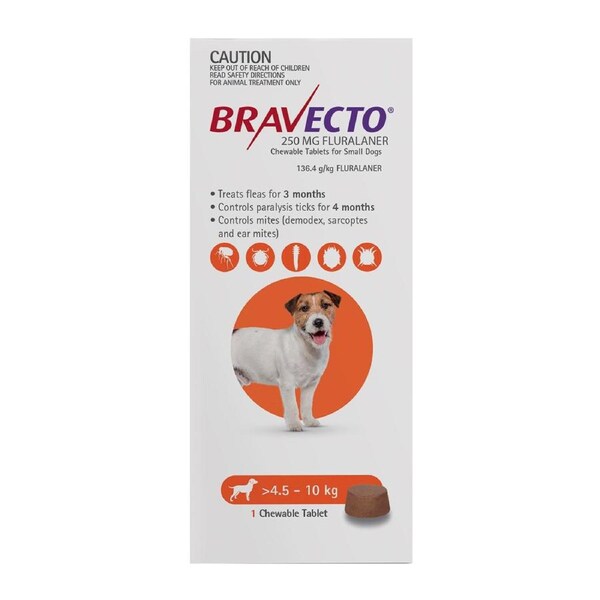 Bravecto For Small Dogs 4.5-10Kg (Orange) 1 Chew